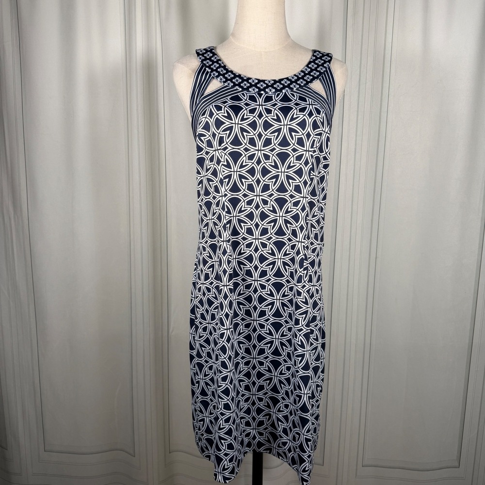 Gretchen Scott Isosceles Dress Rio Gio Blues Geometric Cutout Back Large